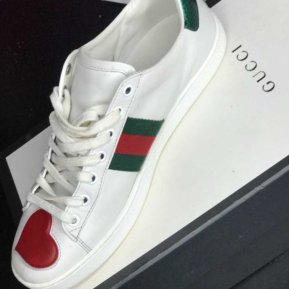 Gucci Leather Ace Heart Sneakers
